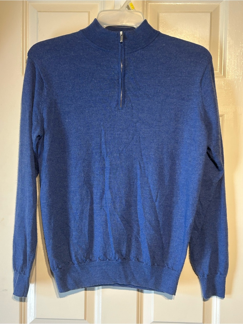 Peter Millar Merino Wool 1/4 Zip Blue Mens Medium Mock Neck Knit Stretch